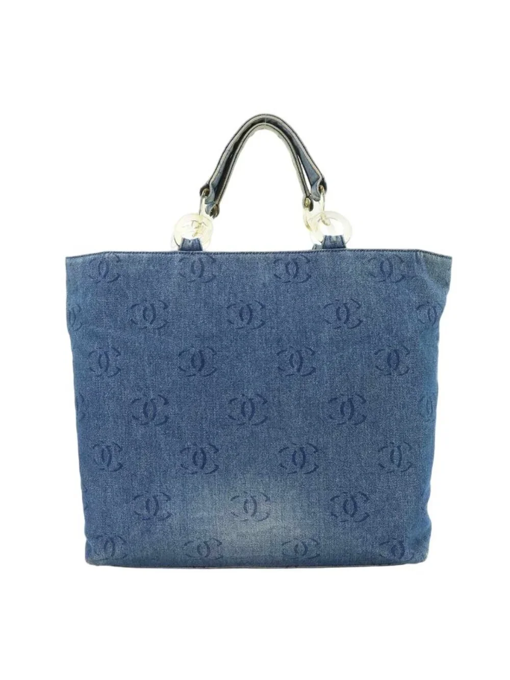 Chanel Plastic Chain Tote Bag Denim Blue Vintage Silver CC Logo
